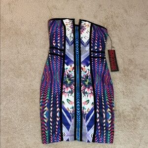 WOW Couture Strapless Dress with Multicolor Pattern